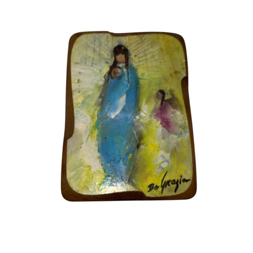 De Grazia Wood Madonna & Angel Religious Plaque Vintage 7”